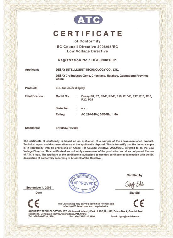 P20-LVD Certificate